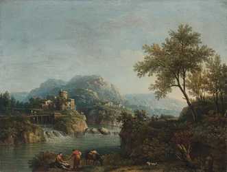 River Landscape with Figures and a Donkey